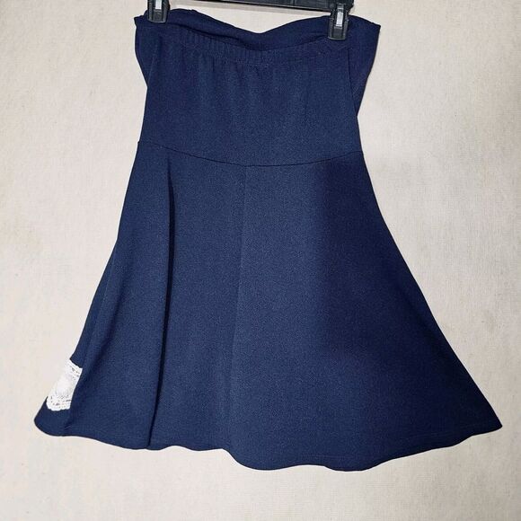 Babydoll Mini Halter Dress Navy Blue With White Lace Sexy Vintage Style Short - Picture 3 of 9